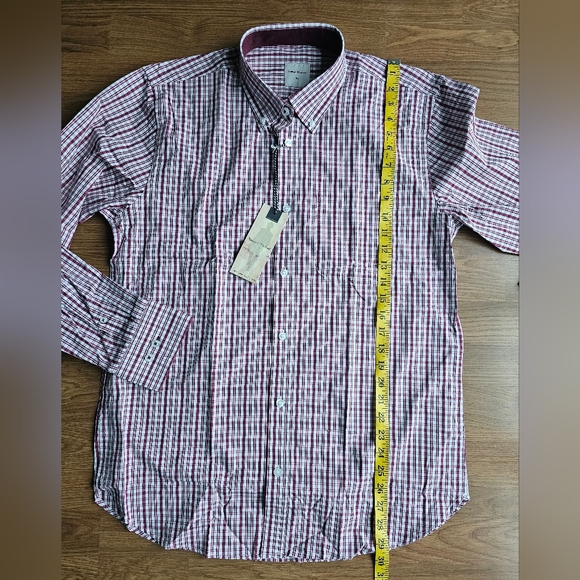 Samuel Windsor Red White Plaid Long Sleeve Mens Medium Button Down Dress Shirt - Picture 11 of 14